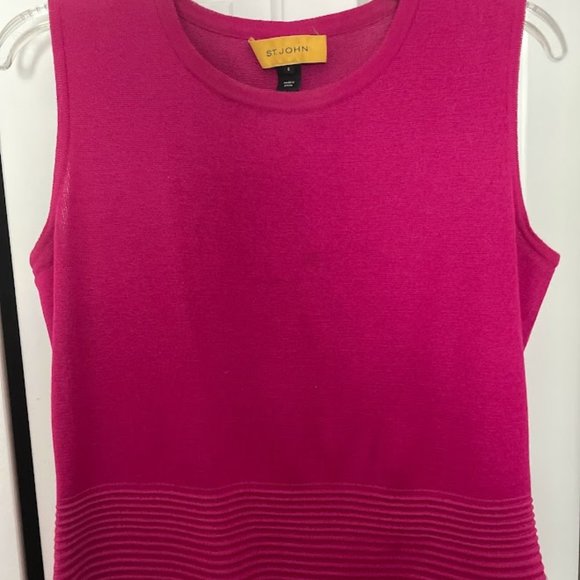 ST JOHN Fuchsia Pink Wool/Rayon Cardigan Sweater and Sleeveless Top, Size S - Picture 10 of 11